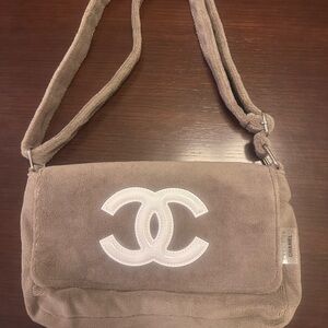Chanel Precision Taupe Shoulder Bag with White Logo